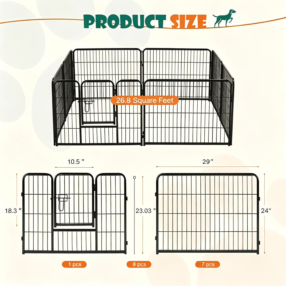 Dog Camping Playpen with Single Door, 8-Panel Foldable Metal Pet Fence in 24 or 40 Inch Options for Indoor Exercise, Outdoor Yards and RV Trips