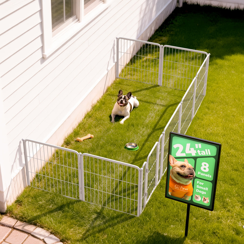 Dog Exercise Pen with Gate, Heavy-Duty Metal Dog Playpen in 8 to 48 Panel Options, Black or White Indoor Outdoor Fence for Yard and RV Camping