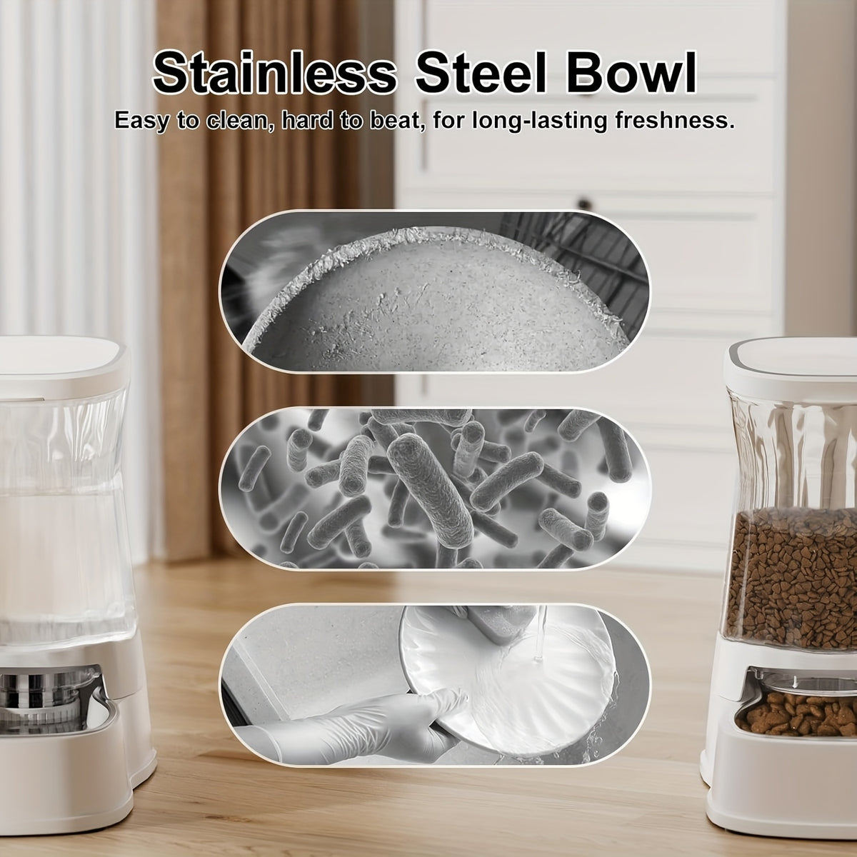 Dog Feeder and Water Dispenser Set, 2 x 1 Gallon Gravity-Fed Containers with Stainless Steel Bowls and Filter for Cats and Small to Medium Dogs