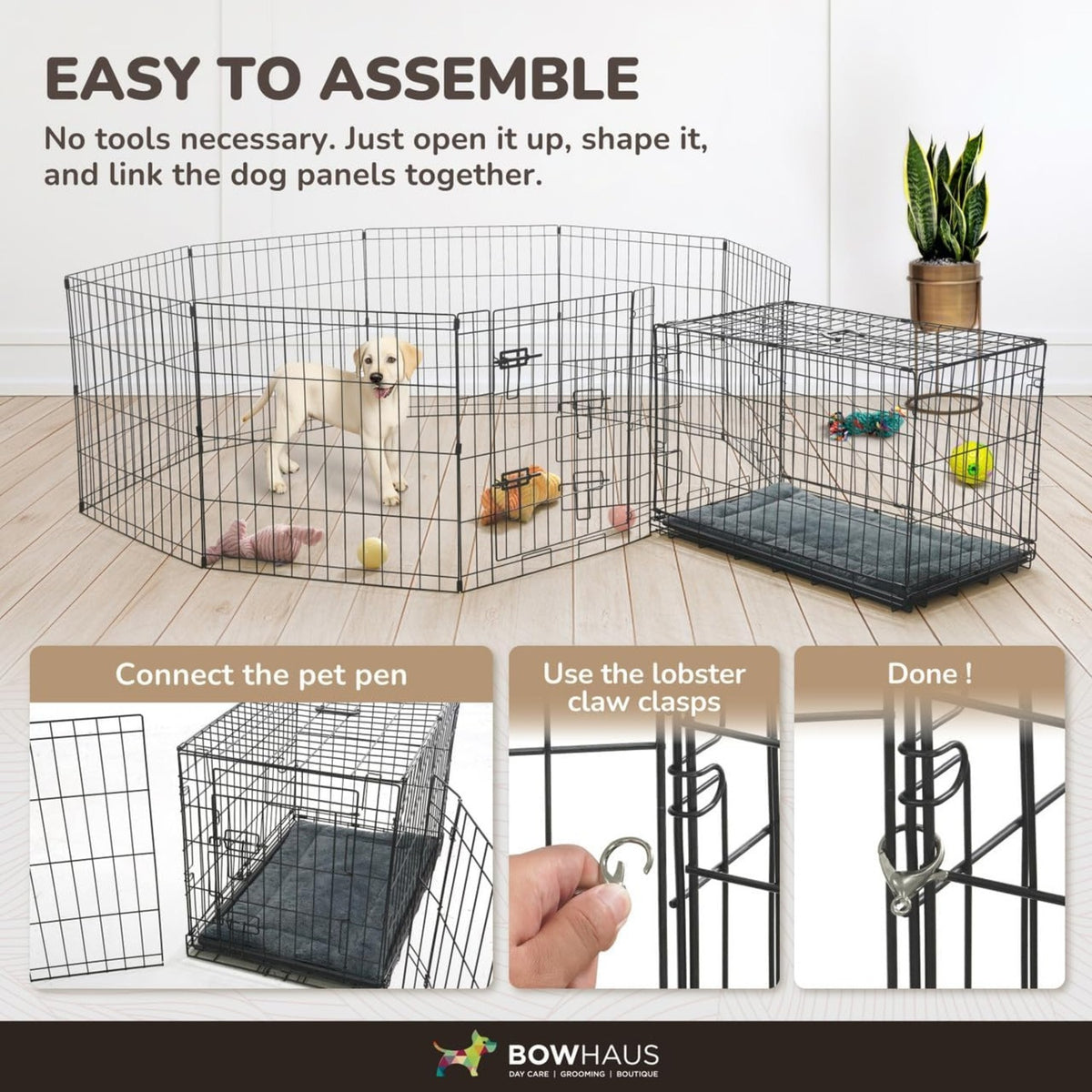 Dog Playpen with Gate and 8 Foldable Metal Panels, Portable Indoor Outdoor Exercise Fence for Small Dogs, 24 Inch and 36 Inch Size Options