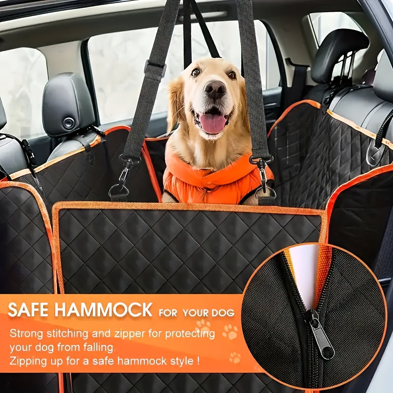 Dog Car Hammock with 4 Storage Pockets, 600D Rear Seat Cover with Side Flaps and Headrest Straps for Pet Travel in Cars, Trucks and SUVs