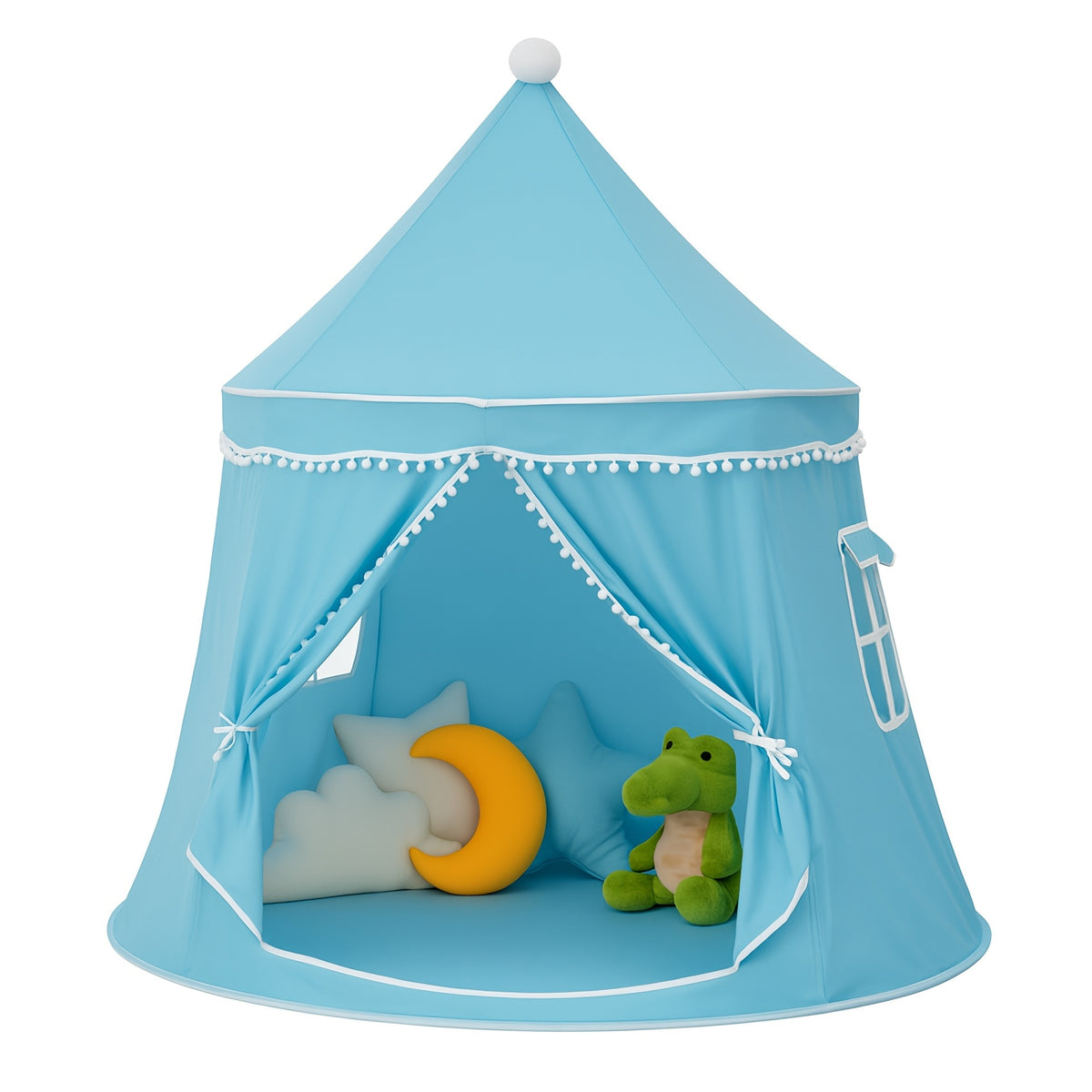 Pop Up Pet Tent for Dogs and Cats, Portable Dome Shelter with No Assembly for Camping and Road Trips, Basic or Mat, Star Lights and Flag Set