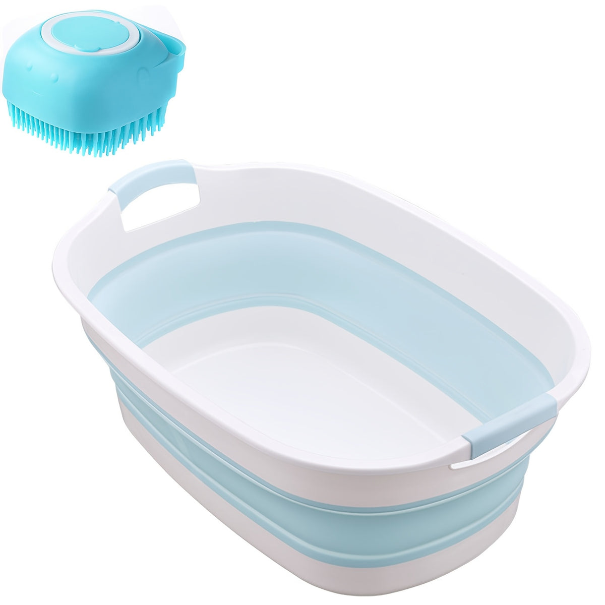 Foldable Dog Bathtub with Drain Plug and Shampoo Dispensing Bath Brush, Portable 21.65-Inch Pet Wash Basin for Small and Medium Pets