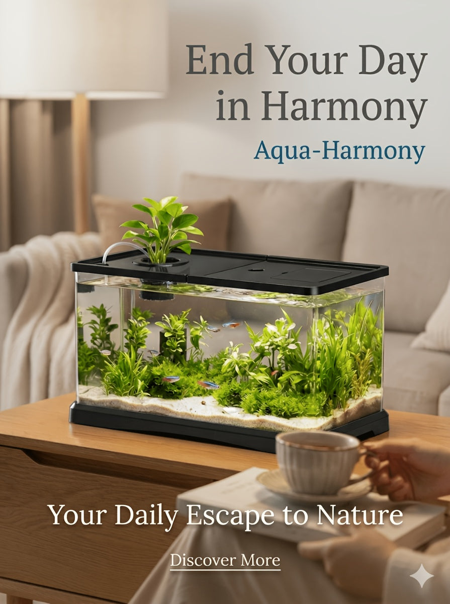 Rectangular Fish Tank with Lid and Plant Opening, Clear Aquarium Display in Large or M Model for Home, Office and Classroom Aquatic Decor