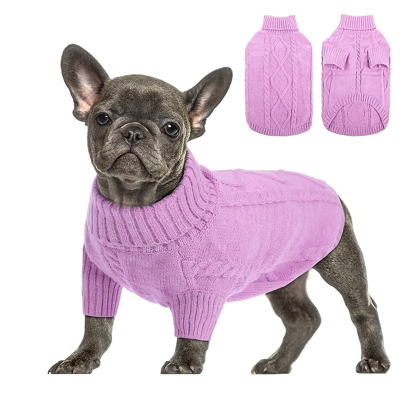 Turtleneck Dog Sweater for Small and Medium Dogs, Warm Pet Clothing in Yellow-Green, Orange Red, Fuchsia or Blue with XS to XL Size Options