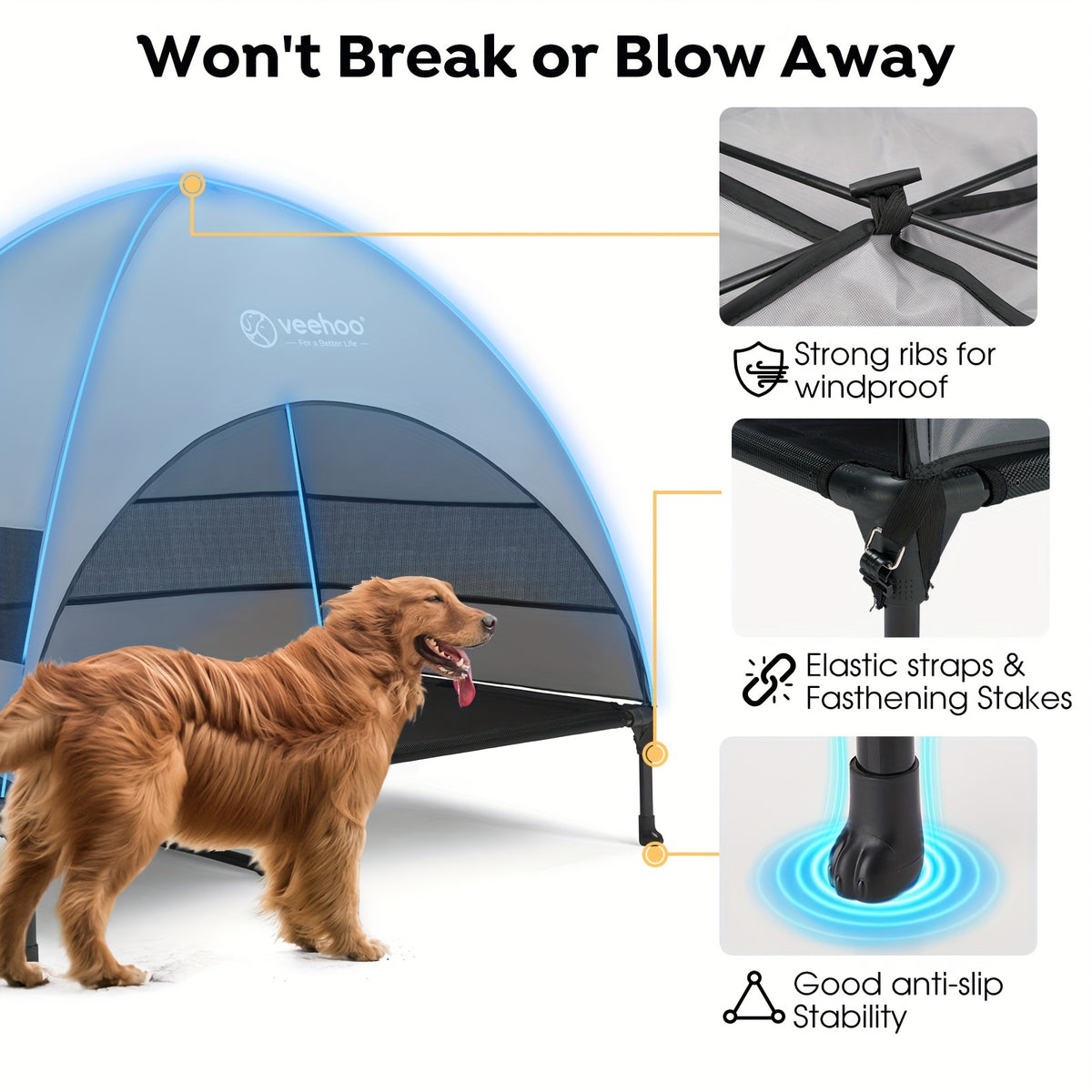 Elevated Canopy Dog Bed with Removable Shade and Non-Slip Feet, L and XL Raised Pet Cot for Large Dogs, Backyard Lounging, Camping and Beach Trips