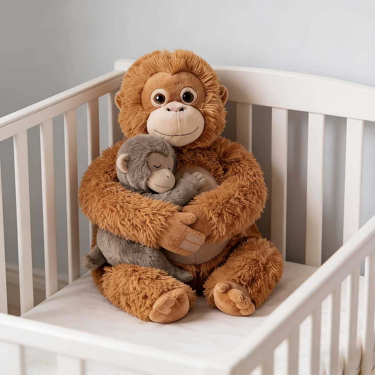 Plush Dog Toy Set, Orangutan Monkey Mom & Baby Cuddle Companions with Soft Fuzzy Texture for Gentle Indoor Play and Pet Lover Gifts