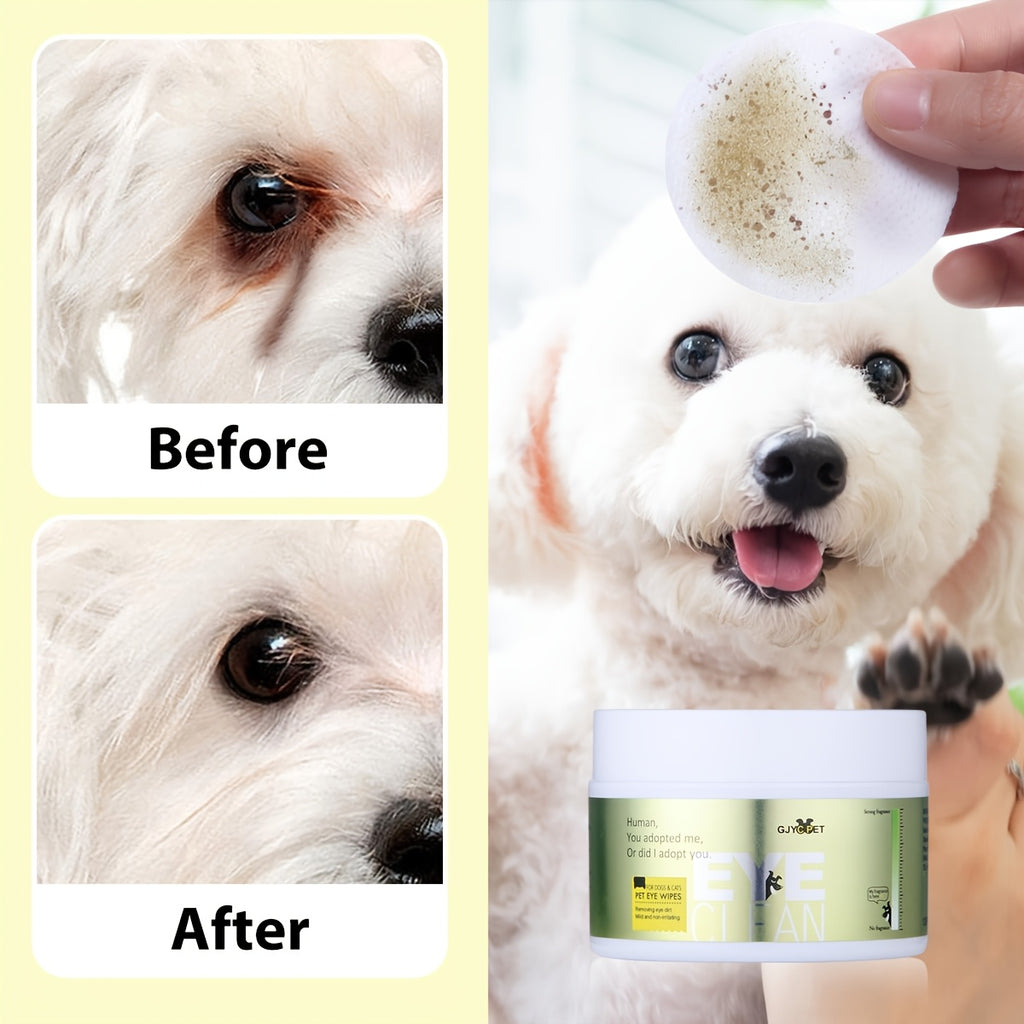 Dog Eye Wipes 120 Count for Daily Eye Area Care, Pet Tear Stain Cleaning Wipes for External Fur Grooming and At-Home Dog Care Routines