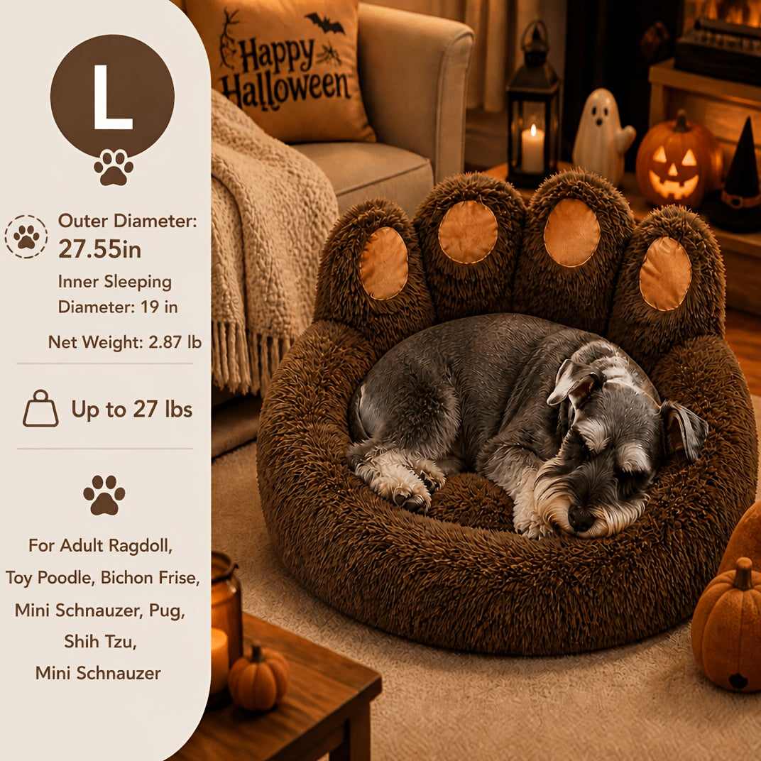 Bear Paw Dog Bed with Plush Raised Sides, Soft Cozy Cat Sleeping Cushion for Indoor Naps, Five Color Options and Six Sizes