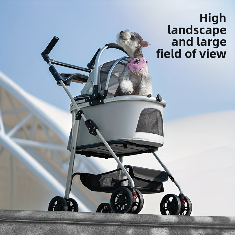 Pet Stroller with Detachable Carrier for Small and Medium Dogs and Cats, 3-in-1 Travel Pushchair for Everyday Outings in Grey, Black or Pink