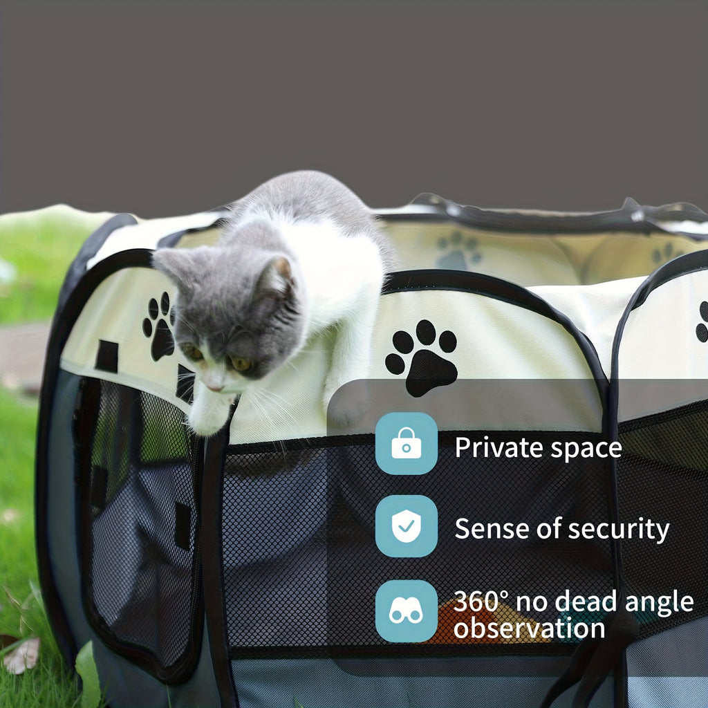 Portable Pet Playpen in Beige Gray, Foldable Octagonal Oxford Fabric Tent for Dogs, Cats and Puppies, Indoor Outdoor Travel Enclosure in M1, L2 or XL3