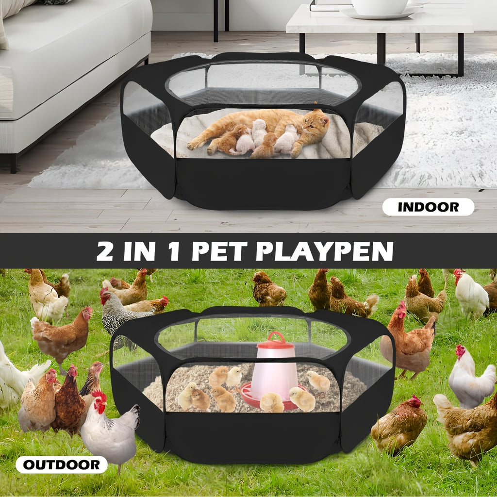 Small Animal Playpen with Mesh Top Cover, Black Foldable Portable Pet Enclosure for Supervised Rabbit and Guinea Pig Indoor or Outdoor Play