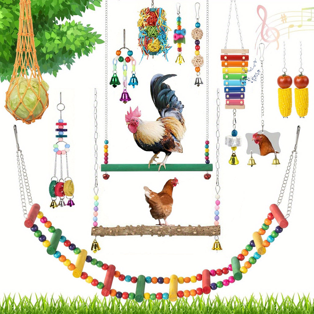 Chicken Coop Toy Set in 5 or 9 Piece Options, Hanging Poultry Enrichment Accessories for Backyard Hens, Coop Activity and Chicken Keeper Gifts