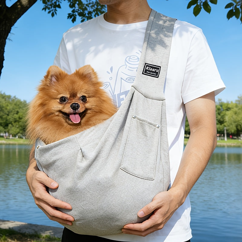 Crossbody Pet Carrier Sling for Dogs and Cats, Lightweight Breathable Foldable Travel Bag with 15 Poop Bags and Dispenser for Everyday Outings