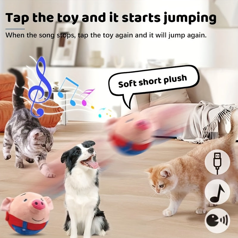 Interactive Plush Pig Ball Toy with Automatic Rolling and Sound, USB Rechargeable Moving Pet Toy for Supervised Dog and Cat Play