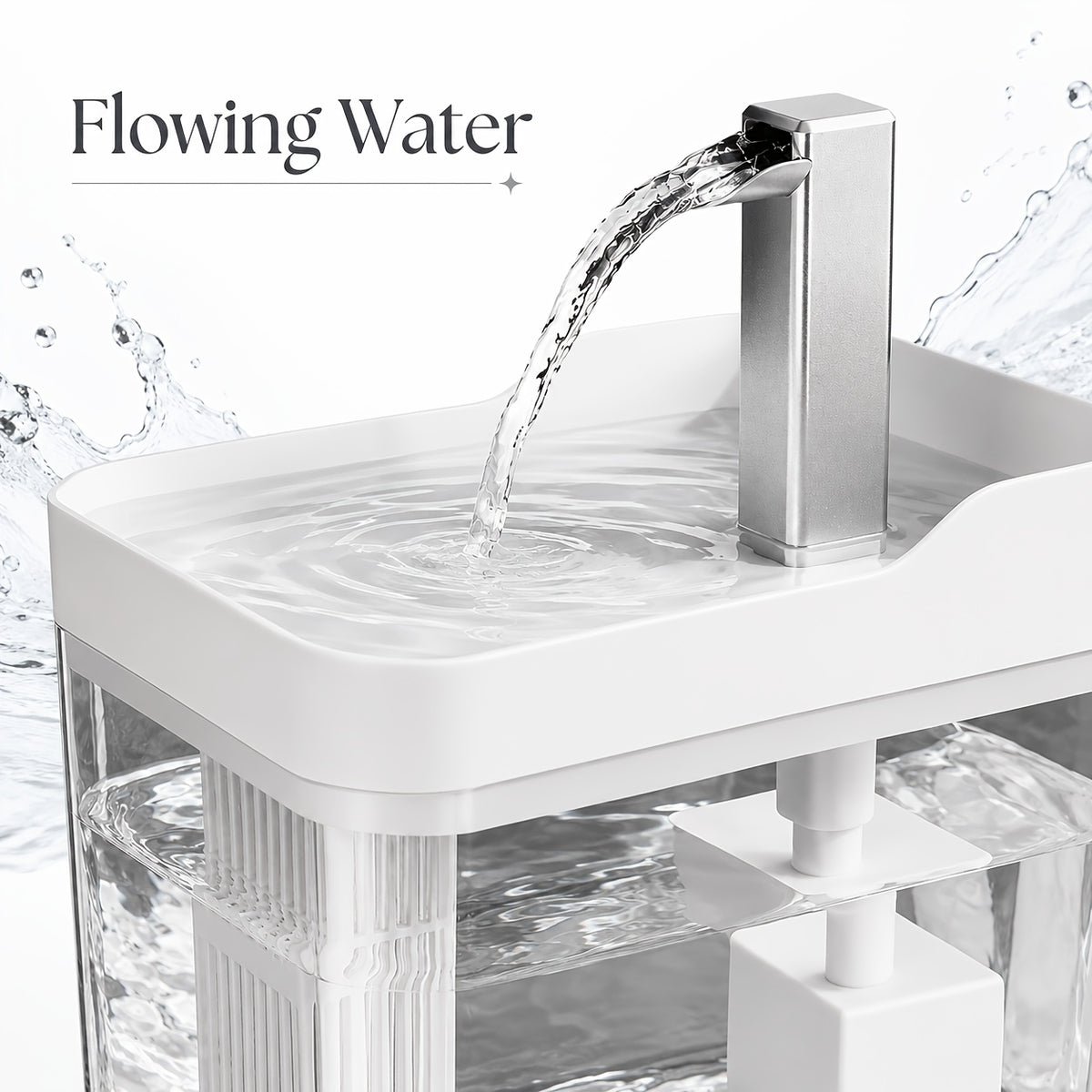 Cat Water Fountain with Faucet-Style Spout, Quiet USB Powered Filtered Pet Drinking Dispenser with Visible Water Tank for Cats and Dogs