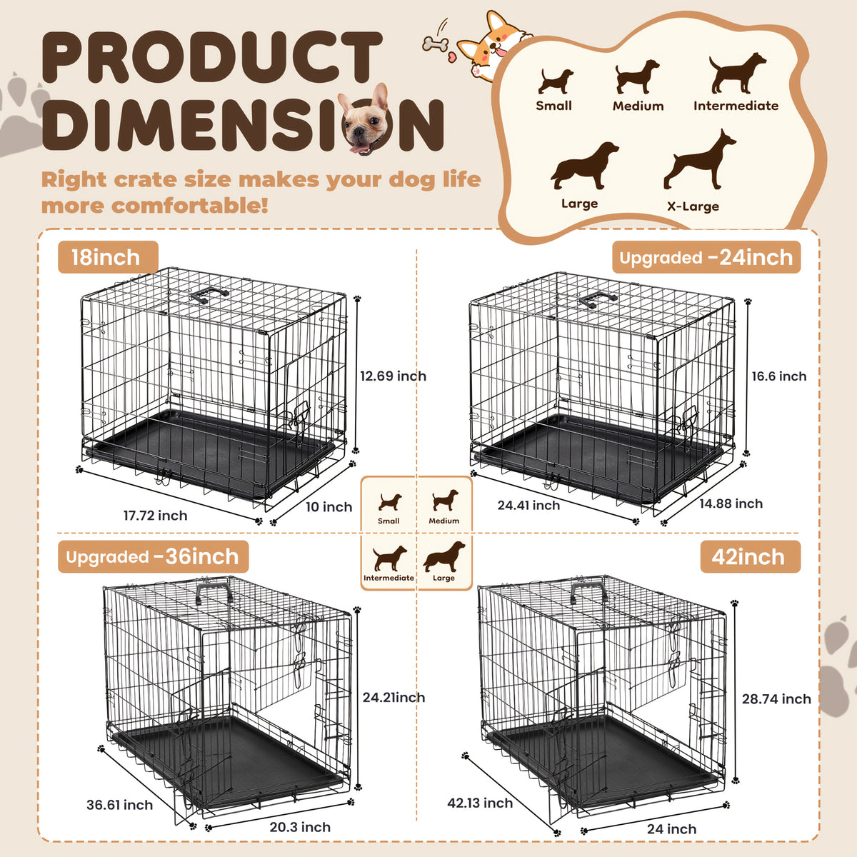 Wire Dog Crate in Black with Divider Panel and Removable Tray, Foldable Metal Pet Kennel with Carry Handle and Six Size Options for Home Training