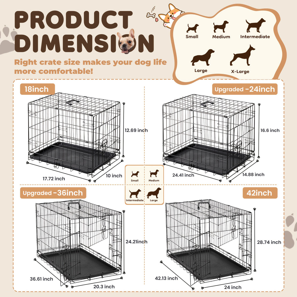 Wire Dog Crate in Black with Divider Panel and Removable Tray, Foldable Metal Pet Kennel with Carry Handle and Six Size Options for Home Training