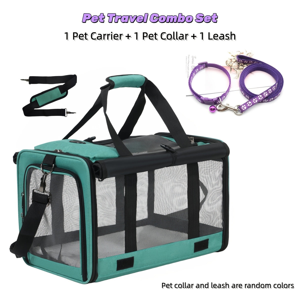 Oxford Pet Carrier for Cats and Small Dogs, Soft-Sided Collapsible Travel Bag with Breathable Design, Privacy Features and Optional Collar Set