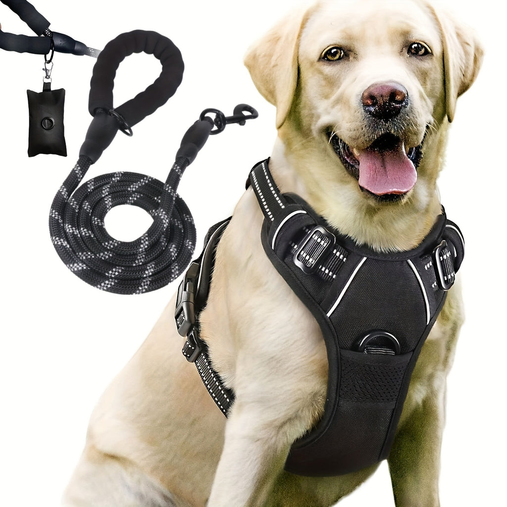Breathable Dog Harness and Leash Set with Poop Bag Dispenser, Soft Walking Vest for Medium to Large Dogs, Red and Black Options in M, L and XL
