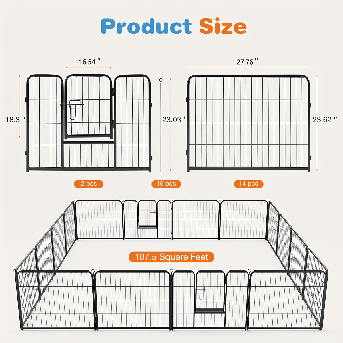 Dog Playpen 8 or 16 Panels, Portable Indoor Outdoor Pet Exercise Pen for Supervised Puppy Play, Backyard Gardens and RV Camping Trips