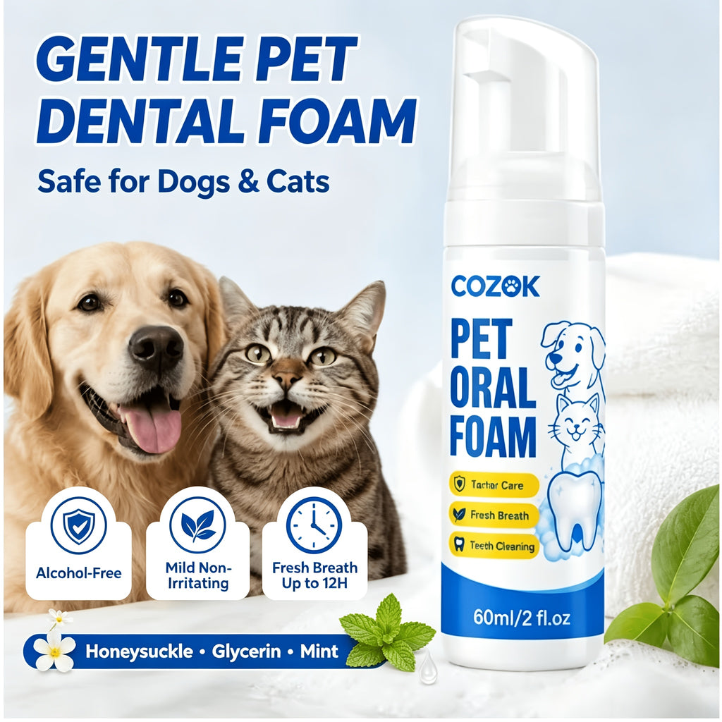 Pet Dental Foam for Dogs and Cats, Honeysuckle, Glycerin and Mint Oral Care Formula for Owner-Managed Teeth Cleaning and Fresh Breath Routines, 1 Piece