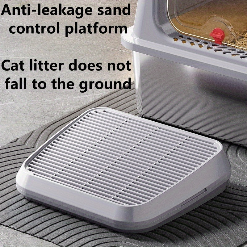 Cat Litter Box Ramp with Removable Trapping Grid, Dark Gray ABS Litter Collection Step, Washable Non-Slip Tray for Indoor Cat Cleanup