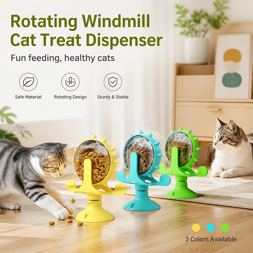 Rotating Slow Feeder Bowl with Food Dispenser, 2-in-1 Pet Feeding Bowl for Interactive Mealtime Enrichment in Yellow, Green or Lake Blue