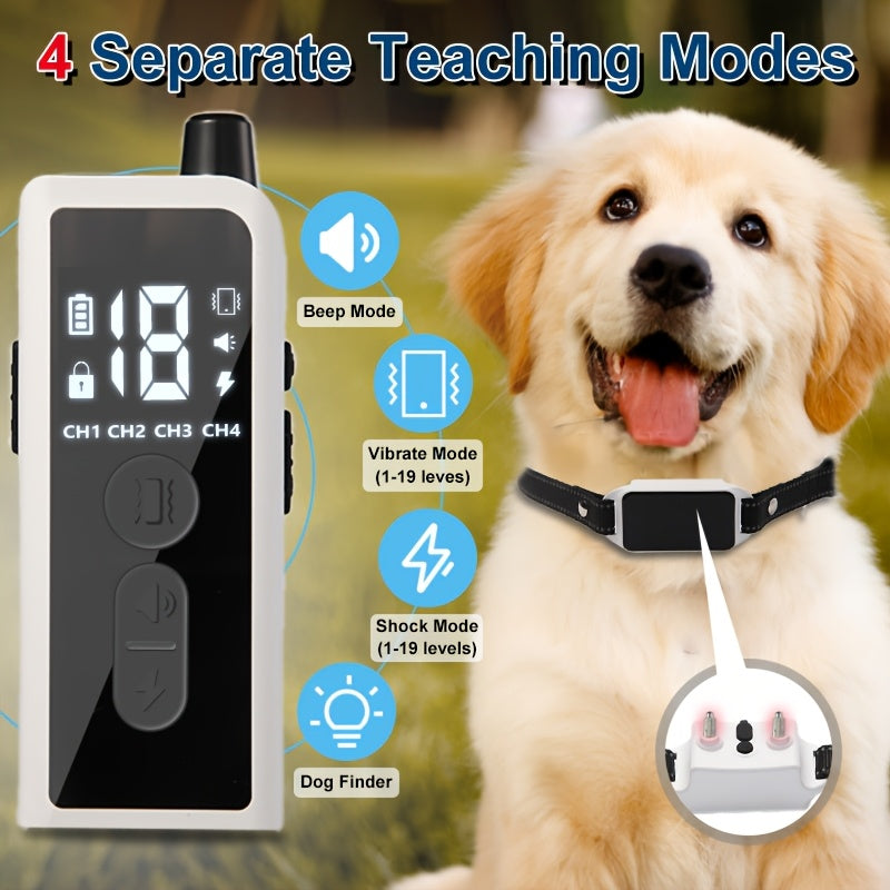 Electronic Dog Training Collar with Remote, Adjustable Nylon Strap, Beep, Vibration, Static Stimulation and Finder Light, Black or White Options