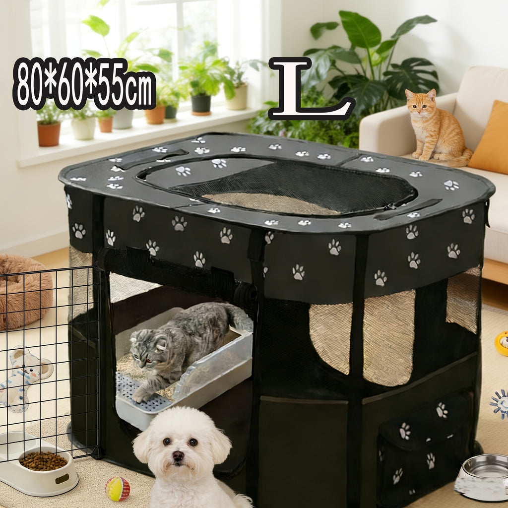 Pet Playpen with Rectangular Tent Design, Foldable Enclosed Resting Space for Small Dogs, Cats, Puppies and Kittens in Black or Gray, L to 2XL Options