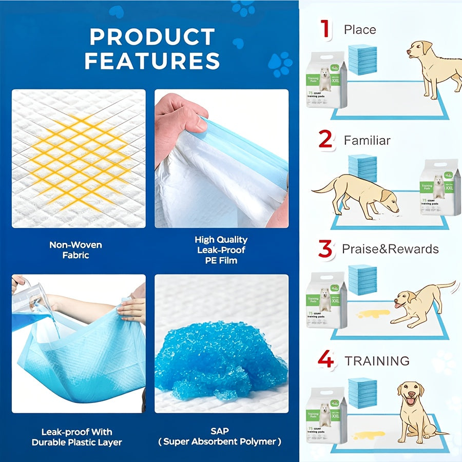 Pet Training Pads 36 x 30 or 24 x 24 Inches, Thick Disposable Absorbent Puppy Pee Pads with Leak Protection and Odor Control, 50 to 300 Count Options