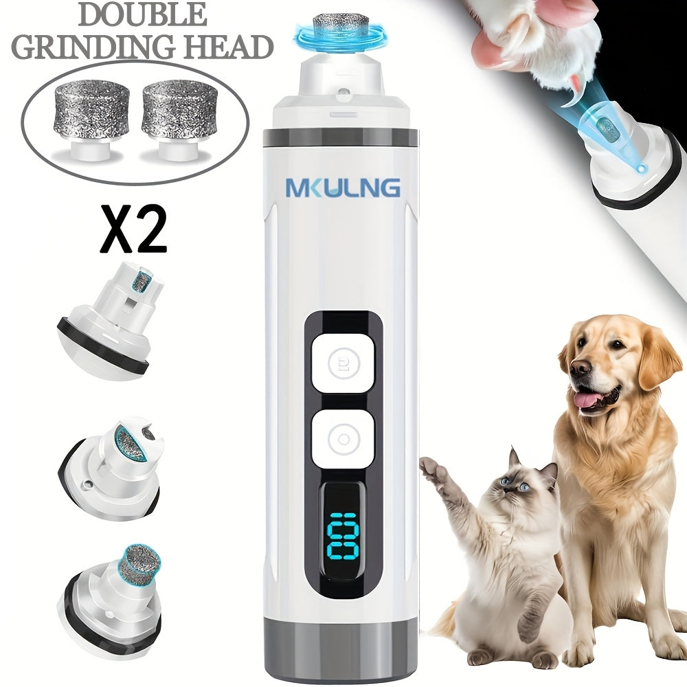 Dog Nail Grinder with LED Light, Quiet 3-Speed Rechargeable Pet Nail Trimmer with 3 Grinding Ports and Diamond Bit for Small, Medium and Large Dogs and Cats