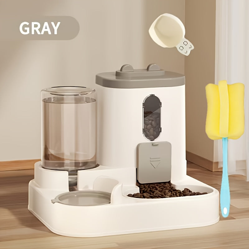 2-in-1 Cat Feeder and Water Dispenser, Non-Electric Gravity Food and Water Station for Cats and Small Dogs with Optional Cleaning Brush