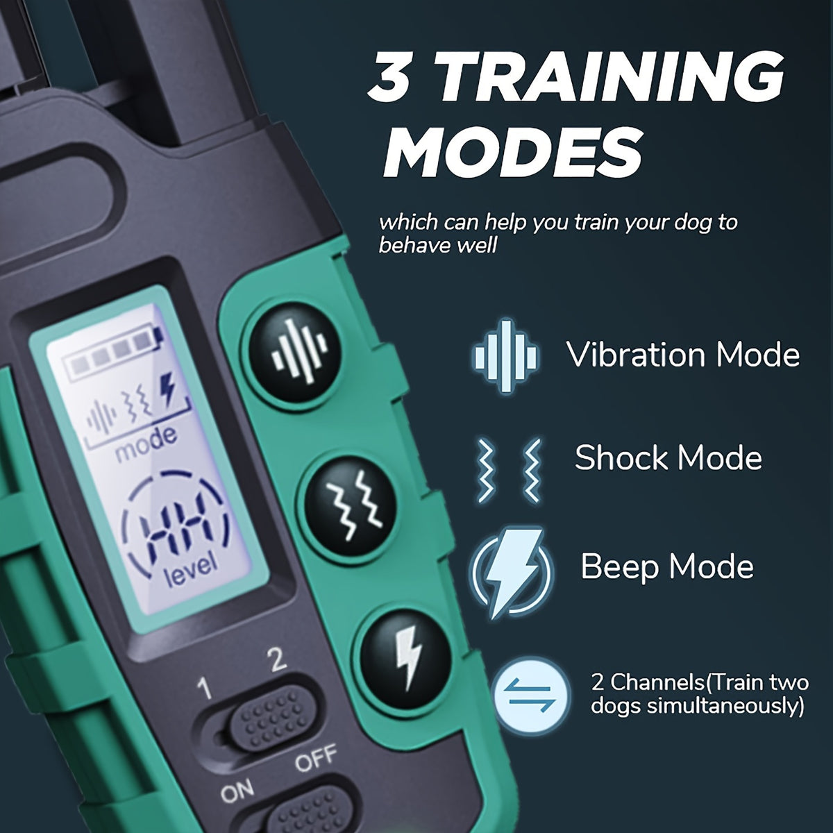 Remote Dog Training Collar 2800ft, Green 2-Dog Option with Vibration and Static Stimulation Modes for Supervised Training Sessions