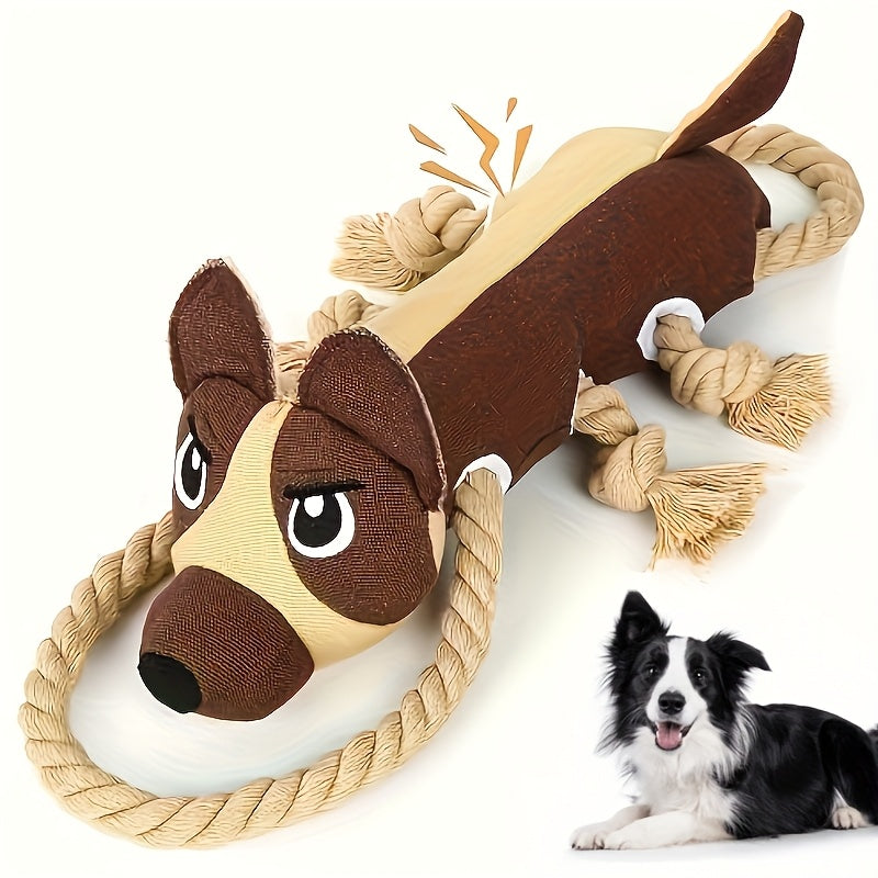 Squeaky Crinkle Rope Dog Toy with Minimal Stuffing, French Bulldog or Spring Cow Plush Styles for Supervised Gentle Tug and Interactive Puppy Play