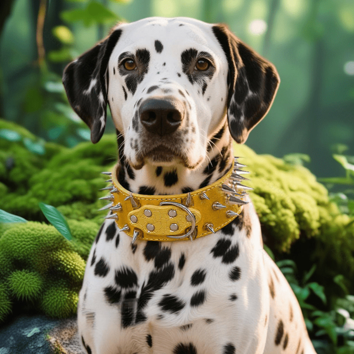 Spiked Dog Collar 2 Inch Wide with Adjustable Buckle, Leather-Like Statement Collar for Medium and Large Dogs, Four Colors in M to XXL Sizes