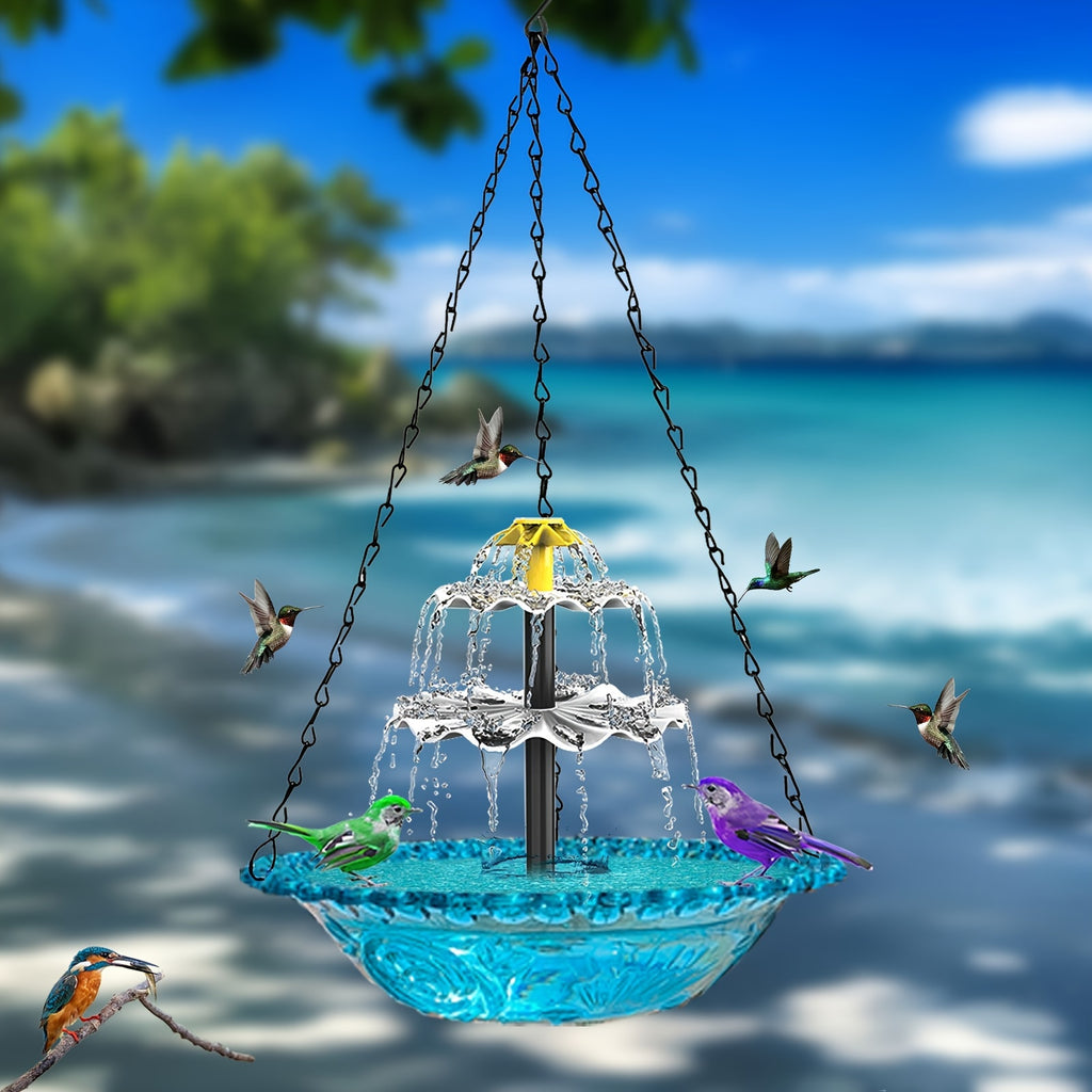 Solar Powered Bird Bath with 3-Tier Fountain Options, Detachable Recirculating Water Feature for Garden, Patio and Backyard Birdwatching