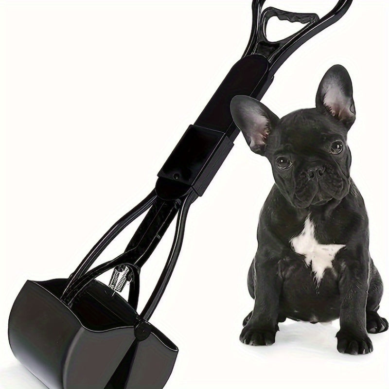 Dog Poop Scooper with Foldable Long Handle, Three-Piece Black Pet Waste Shovel with Ergonomic Grip and Straight Edge for Indoor and Outdoor Cleanup
