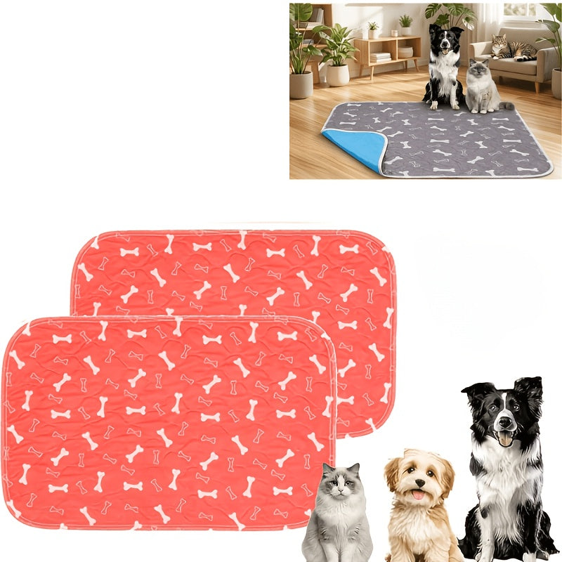 Washable Dog Pee Pads with Bone Print, 4-Layer Reusable Puppy Training Mats with Non-Slip Base for Floors, Crates and Travel, S M L