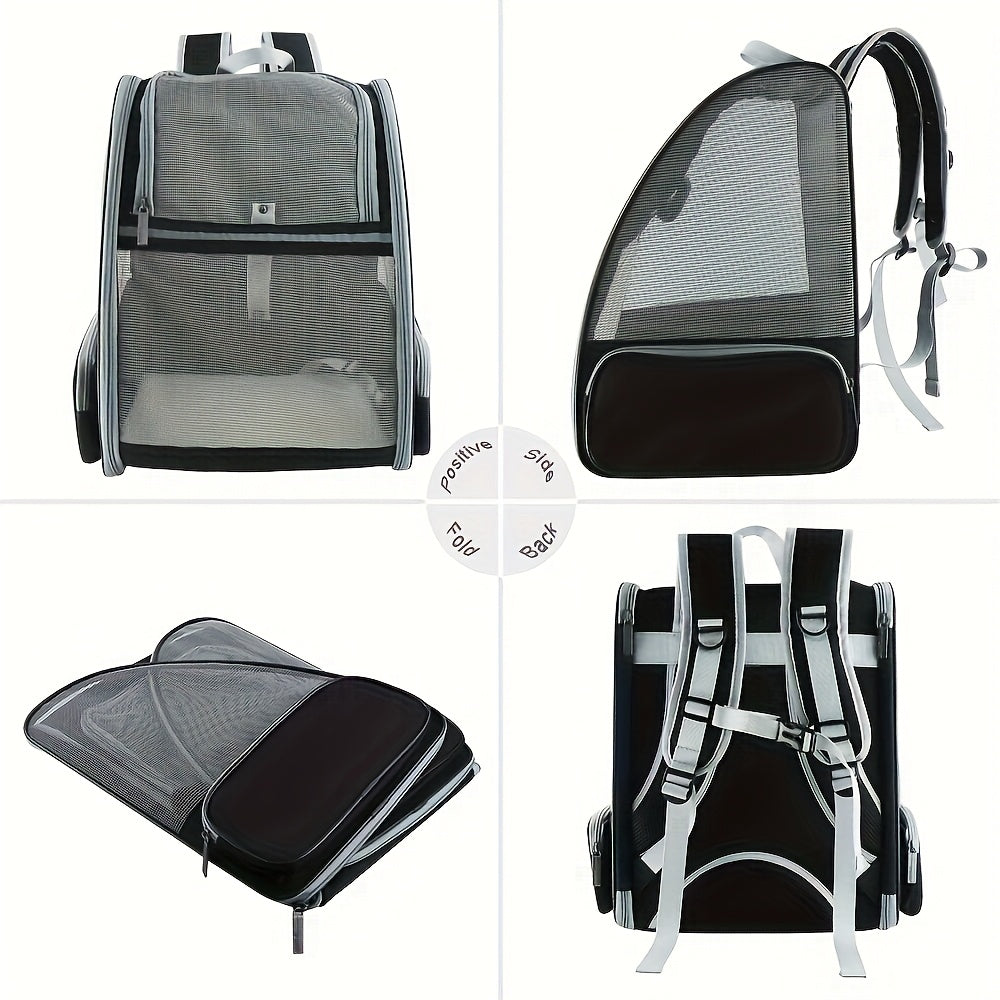 Mesh Cat Carrier Backpack, Foldable Pet Travel Bag with Three-Sided Ventilation, Chest Buckle and Removable Mat for Cats and Small Dogs, Purple or White