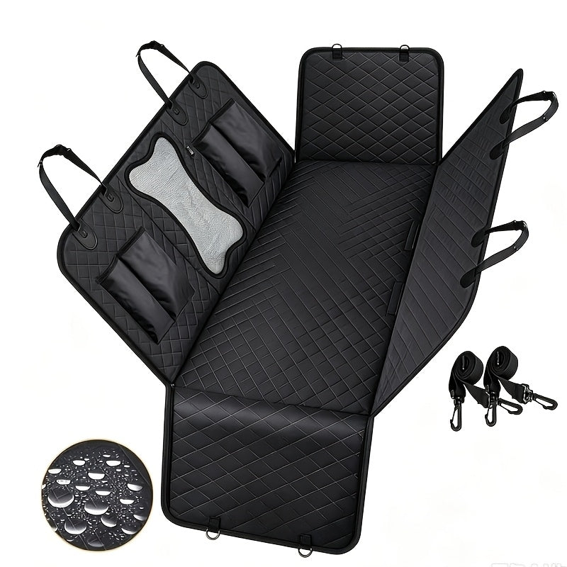 SUV Dog Car Seat Cover with Side Flaps, Non-Slip Pet Travel Hammock in Black or Blue for Seat Protection on Everyday Drives and Road Trips