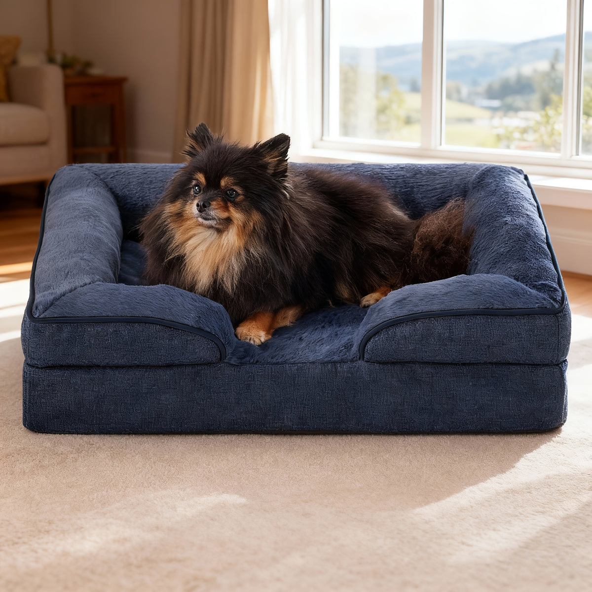 Egg Crate Foam Dog Bed with Removable Washable Cover, Orthopedic Pet Cushion for Small to Large Dogs, Gray Brown and Blue Options in XS to L