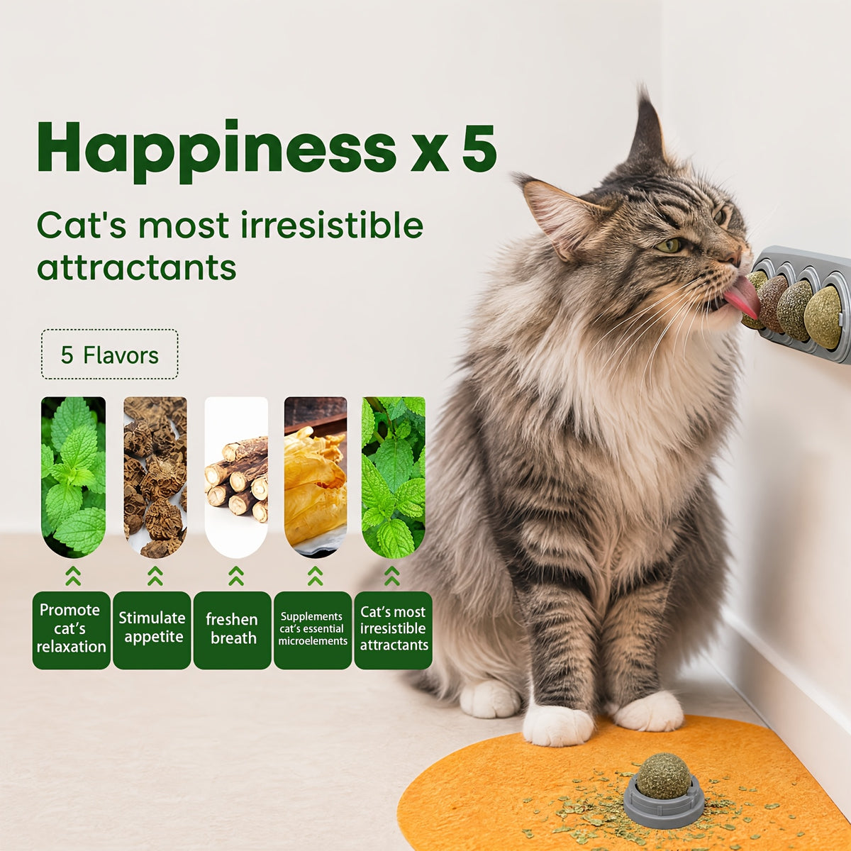 Silvervine Cat Toy Balls 5pcs, Rotating Herb Lick Toys for Supervised Indoor Play, Blue Green Pink and Refill Options for Cat Owners