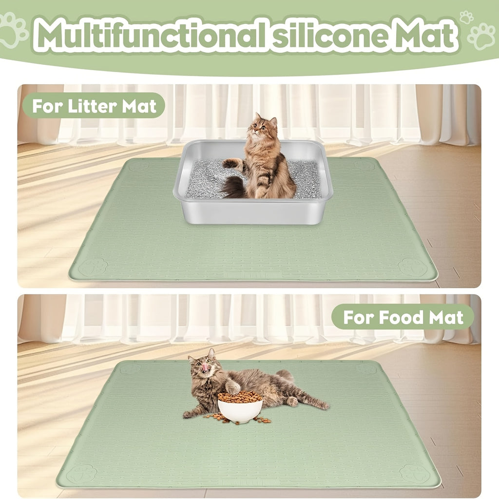 Silicone Litter Mat for Cats 40 x 28 Inches, Extra Large Soft Paw-Friendly Litter Trapping Floor Protector, Rinse-Clean in Khaki or Green