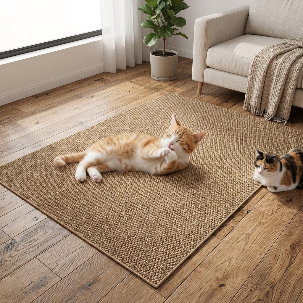 Cat Scratching Floor Mat, 23.62 x 35.43 Inch Multipurpose Pet Mat for Cat Resting Areas, Dog Crates and Feeding Spaces, Brown or Light Gray
