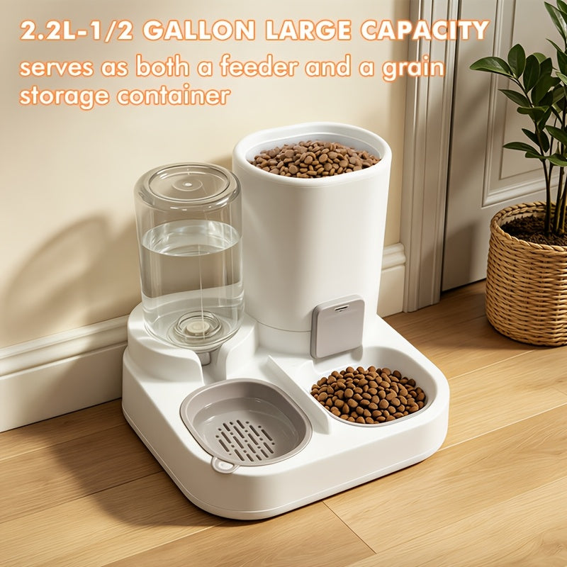 Cat Feeder and Waterer 2-in-1, Gray Integrated Pet Feeding Station with Detachable Stainless Steel Food Bowls and Storage for Cats and Small Dogs