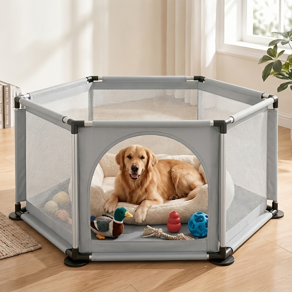 Fabric Dog Playpen with Door, Easy-Assembly Pet Enclosure in Gray or Black for Supervised Puppy Play, Daily Rest and Home Training Routines
