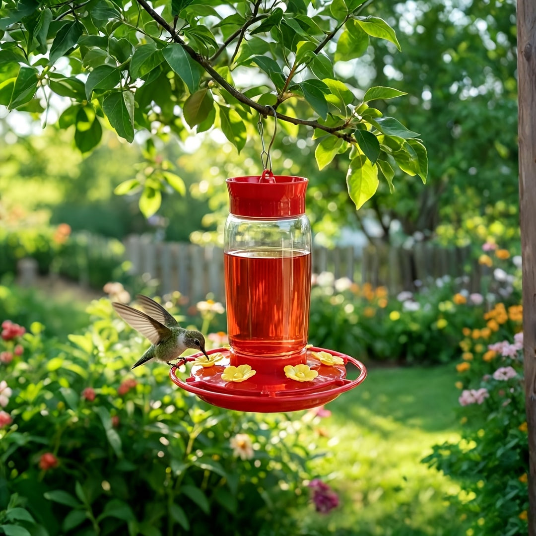 Hummingbird Feeders for Outdoors Hanging, 2-Pack Red 20 oz Nectar Feeders with Ant Moat, Six Flower Feeding Ports and Circular Perch