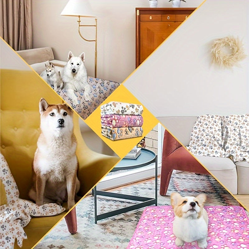 Pet Blankets 8 Pack for Dogs and Cats, Soft Flannel Paw Print Throws, Machine Washable Bedding Layers for Everyday Rest and Cozy Home Naps