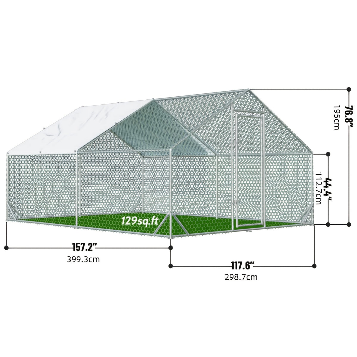 Metal Chicken Coop with UV-Resistant Cover, Walk-In Outdoor Poultry Enclosure for Backyard Hens with Flat, Dome or Spire Roof Options